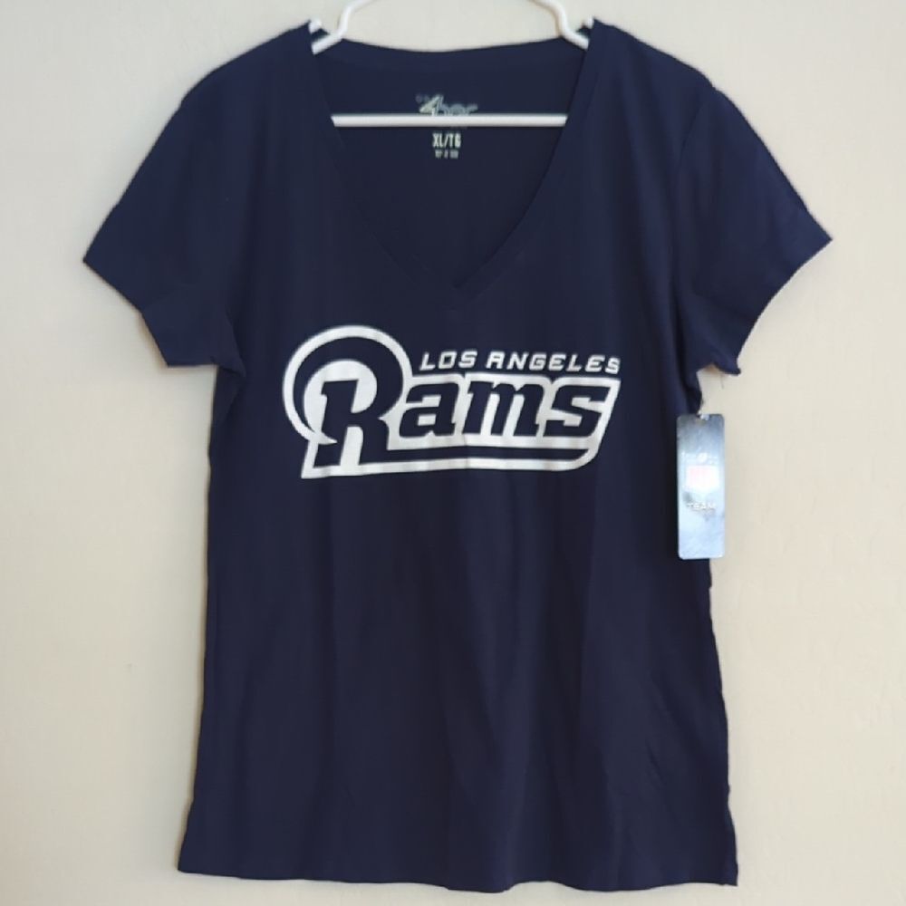NWT Los Angeles Rams Women's Navy Blue V-Neck T-Shirt - Size XL
